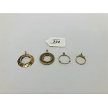 4 X 9CT GOLD SOVEREIGN PENDANT HOLDERS