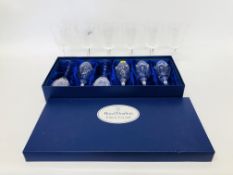 A SET OF SIX WATERFORD FINE CRYSTAL WINES AND A BOXED SET OF DOULTON LEAD CRYSTAL WINES
