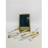 LARGE SILVER PHOTO FRAME + VARIOUS QUALITY SERVING CUTLERY