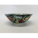 A DAVID WALTERS STUDIO POTTERY BOWL DECORATED WITH APPLES AND PEARS DIAMETER 14 INCH