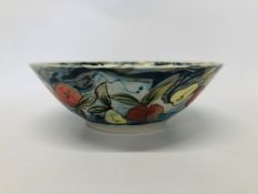 A DAVID WALTERS STUDIO POTTERY BOWL DECORATED WITH APPLES AND PEARS DIAMETER 14 INCH