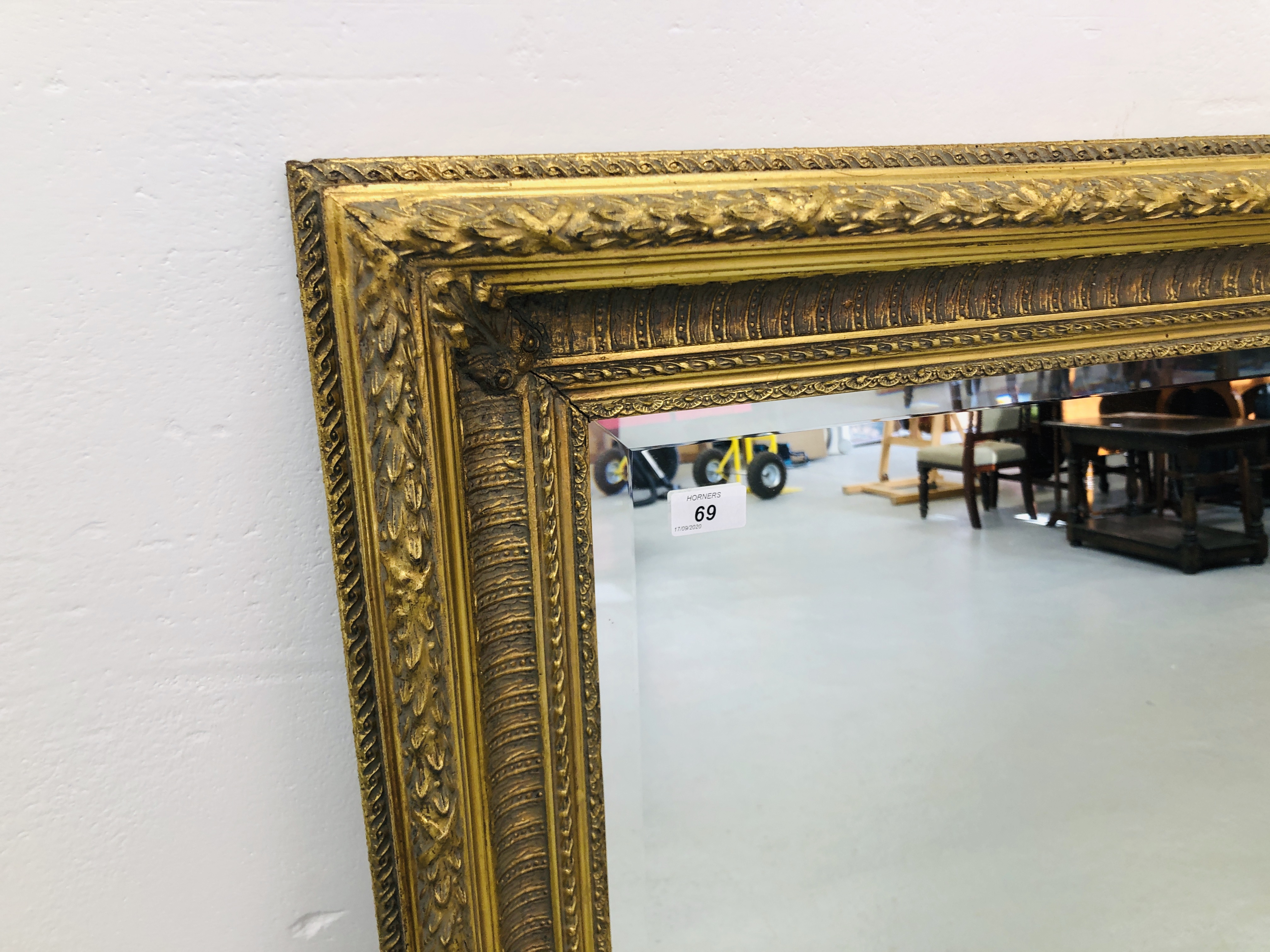 A GOOD QUALITY REPRODUCTION RECTANGULAR BEVELLED EDGE MIRROR 49 INCH X 38 INCH - Image 2 of 5