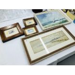 3 X ROSEWOOD FRAMED WATERCOLOURS OF SAILING INTEREST + FRAMED C.H.