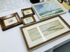 3 X ROSEWOOD FRAMED WATERCOLOURS OF SAILING INTEREST + FRAMED C.H.
