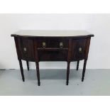 GEORGE III MAHOGANY BOW FRONT SIDEBOARD WITH CENTRAL SHALLOW & DEEP DRAWERS BETWEEN CUPBOARDS,
