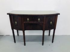 GEORGE III MAHOGANY BOW FRONT SIDEBOARD WITH CENTRAL SHALLOW & DEEP DRAWERS BETWEEN CUPBOARDS,