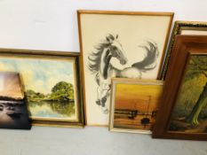 3 X MODERN CANVAS PICTURES, ORIENTAL FRAMED HORSE PICTURE,