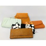 5 X DESIGNER CLUTCH BAGS MARKED CHILTERN, JACQUES VERT, BALLY,