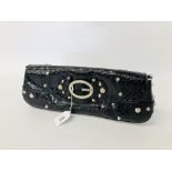 DESIGNER BLACK CLUTCH BAG MARKED GUESS FINISHED WITH STUD & JEWELLERY DETAIL