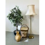 WICKER LINEN BASKET, ARTIFICIAL TREE & POT,