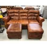 A QUALITY TAN LEATHER 3 PIECE LOUNGE SUITE COMPRISING OF A 3 SEATER SOFA,