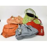 4 X DESIGNER HANDBAGS MARKED MAKOWSKY OF VARIOUS COLOURS & DESIGNS + CORAL COLOURED HANDBAG MARKED