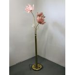 DESIGNER BRASS FINISH STANDARD LAMP WITH FLORAL GLASS SHADES - SOLD AS SEEN