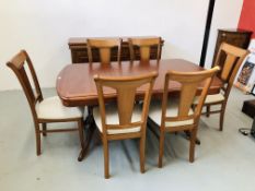 QUALITY MODERN G PLAN EXTENDING DINING TABLE COMPLETE WITH SET OF 6 CREAM UPHOLSTERED DINING CHAIRS
