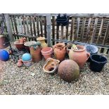 A COLLECTION OF TERRACOTTA GARDEN PLANTERS AND FEATURES,