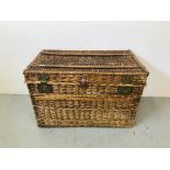 VINTAGE TWO HANDLED WICKER BASKET WITH BRASS LOCKS,