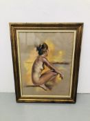 GILT FRAMED CHALK STUDY OF NUDE BEARING INDISTINCT SIGNATURE