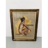 GILT FRAMED CHALK STUDY OF NUDE BEARING INDISTINCT SIGNATURE