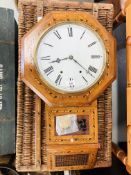 ANTIQUE WALNUT WALL CLOCK WITH INLAID DETAIL WITH KEY & PENDULUM