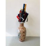 LARGE CHINESE VASE TOGETHER WITH VARIOUS WALKING STICKS & UMBRELLAS