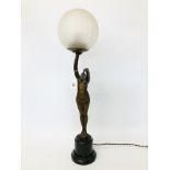 ART DECO FIGURED TABLE LAMP WITH GRAZED GLASS SHADE