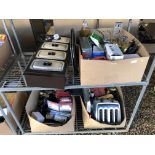 7 X BOXES OF HOUSEHOLD ELECTRICS TO INCLUDE DELONGHI TOASTER, CIRCULATION BOOSTER,