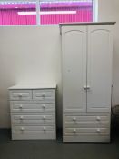 MODERN KINGSTOWN WHITE FINISH 2 DOOR WARDROBE WITH DRAWER BASE TOGETHER WITH A MATCHING 2 OVER 3