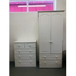 MODERN KINGSTOWN WHITE FINISH 2 DOOR WARDROBE WITH DRAWER BASE TOGETHER WITH A MATCHING 2 OVER 3