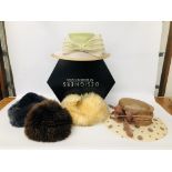 2 X DESIGNER OCCASIONAL HATS TO INCLUDE "MINUET" TOGETHER WITH A FURTHER 3 RUSSIAN STYLE FUR HATS