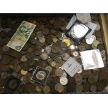 METAL CASE OF COINS, WESTMINSTER AND OTHER MEDALLIONS,