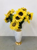 LARGE PORCELAIN VASE CONTAINING ARTIFICIAL SUNFLOWER DISPLAY