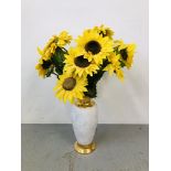 LARGE PORCELAIN VASE CONTAINING ARTIFICIAL SUNFLOWER DISPLAY