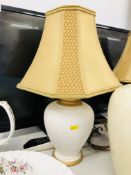 2 PAIRS OF TABLE LAMPS (1 PAIR WHITE & GILT WITH SHADES) (1 PAIR CRACKED PORCELAIN EFFECT) - SOLD