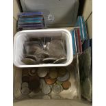 BOX OF COINS WITH COMMEMORATIVE CROWNS, PRESENTATION FOLDERS ETC.