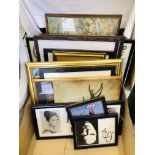 QUANTITY VARIOUS FRAMED PICTURES & PRINTS TO INCLUDE LANDSCAPES, MIRROR, STAG PRINT,