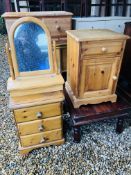 A PINE TWO OVER FOUR DRAWER CHEST A/F, A PINE THREE DRAWER BEDSIDE CHEST A/F,