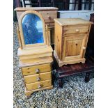 A PINE TWO OVER FOUR DRAWER CHEST A/F, A PINE THREE DRAWER BEDSIDE CHEST A/F,