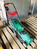 A QUALCAST ELECTRIC LAWNMOWER WITH GRASS COLLECTION BOX