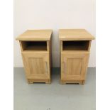 PAIR OF MODERN LIMED FINISH SINGLE DOOR BEDSIDE CABINETS