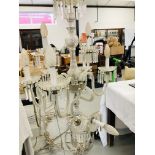 A VERY LARGE GLASS 9 BRANCH CHANDELIER - 40 INCH HEIGHT,