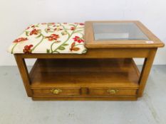 SOLID OAK TWO DRAWER TELEPHONE SEAT
