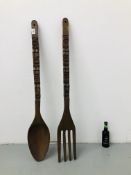 SUPER SIZED WOODEN CARVED SPOON & FORK