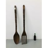 SUPER SIZED WOODEN CARVED SPOON & FORK