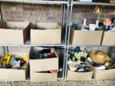9 X BOXES OF HOUSEHOLD SUNDRIES & KITCHENWARE TO INCLUDE CUTLERY, GLASSWARE VASE,