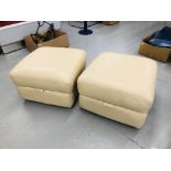 PAIR OF CREAM LEATHER LAZBOY STORAGE FOOTSTOOLS