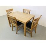 MODERN DINING TABLE TOGETHER WITH A SET OF 4 DINING CHAIRS WITH BROWN FAUX LEATHER SEATS