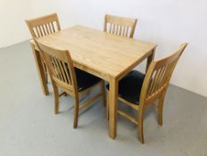 MODERN DINING TABLE TOGETHER WITH A SET OF 4 DINING CHAIRS WITH BROWN FAUX LEATHER SEATS