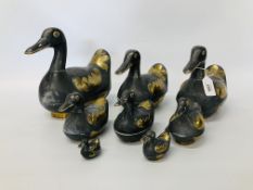SET OF 8 GRADUATED PEWTER DUCKS WITH INSET BRASS DETAIL