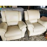 A PAIR OF LAZBOY CREAM LEATHER ELECTRIC RECLINING ARMCHAIRS