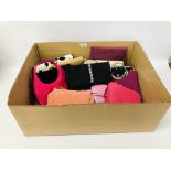 BOX OF DESIGNER EVENING / CLUTCH BAGS - MAINLY MARKED JACQUES VERT OF VARIOUS COLOURS & DESIGNS